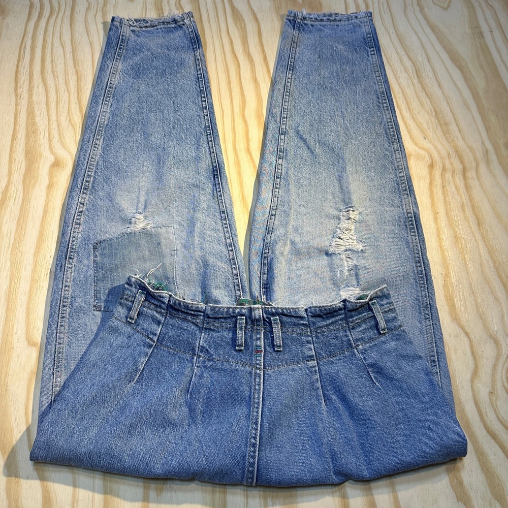 Lee Women's Pleated High Rise Distressed Plaid Lined Denim Jeans Size 14-MED